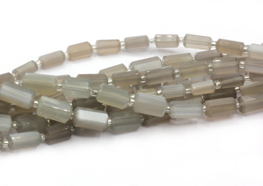 Moonstone, Grey Moonstone Faceted Tube Beads