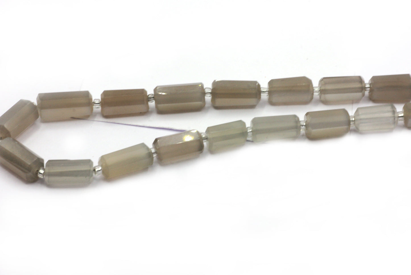Moonstone, Grey Moonstone Faceted Tube Beads