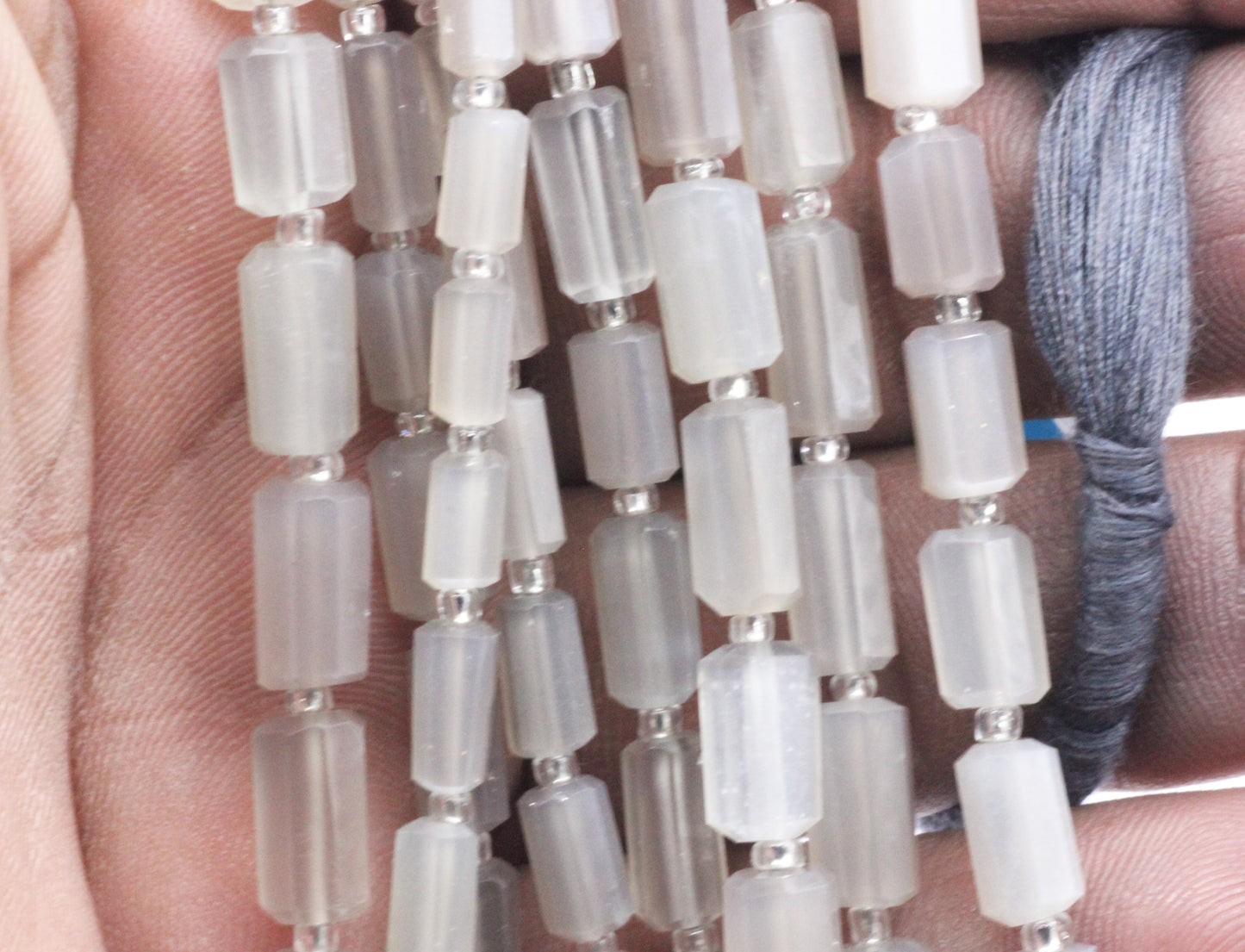 Moonstone, Grey Moonstone Faceted Tube Beads