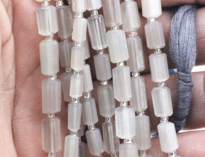 Moonstone, Grey Moonstone Faceted Tube Beads
