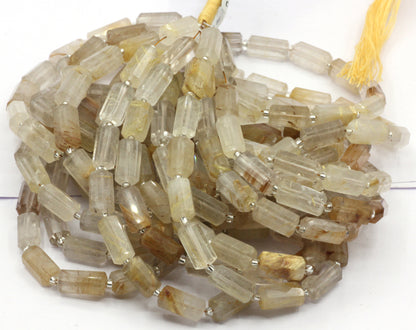 Quartz, Golden Rutilated quartz Faceted Tube Beads