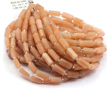 Moonstone, Peach Moonstone Faceted Tube Beads