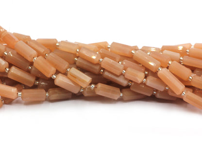 Moonstone, Peach Moonstone Faceted Tube Beads