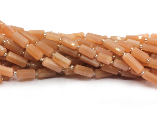 Moonstone, Peach Moonstone Faceted Tube Beads
