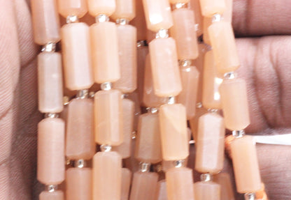 Moonstone, Peach Moonstone Faceted Tube Beads