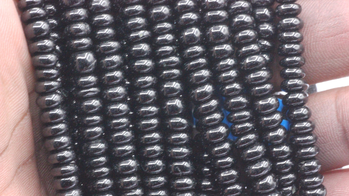 Spinel, Black Spinel Smooth Roundel Beads