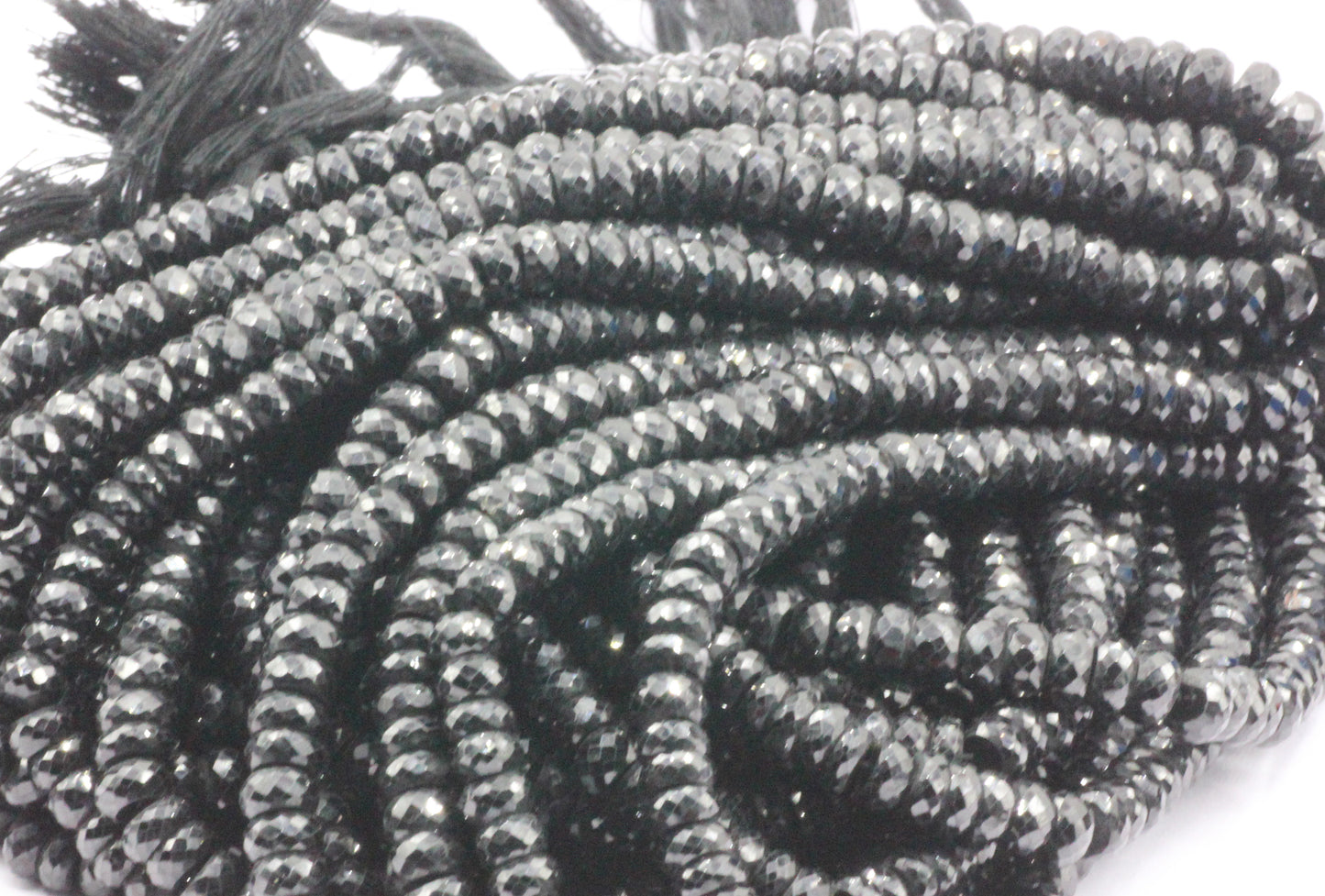 Spinel, Black Spinel Faceted Roundel Beads