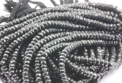 Spinel, Black Spinel Faceted Roundel Beads