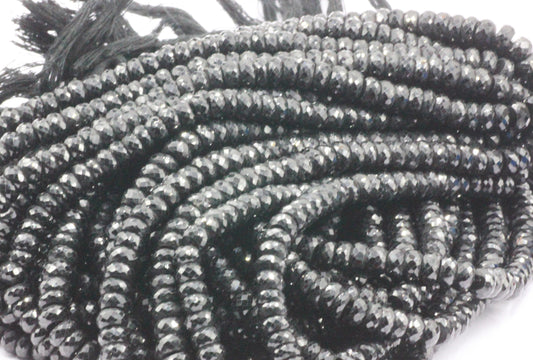 Spinel, Black Spinel Faceted Roundel Beads