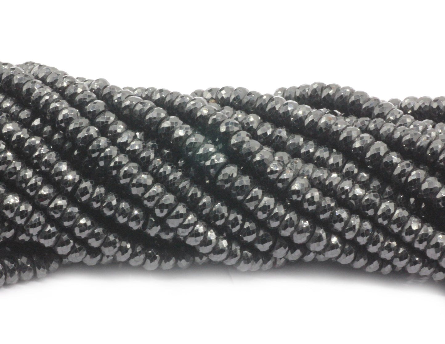 Spinel, Black Spinel Faceted Roundel Beads