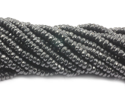 Spinel, Black Spinel Faceted Roundel Beads