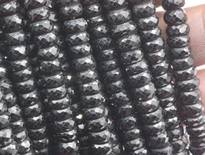Spinel, Black Spinel Faceted Roundel Beads