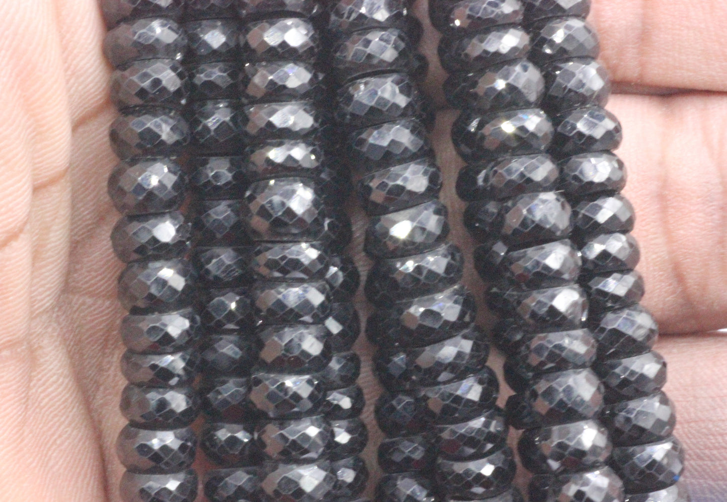 Spinel, Black Spinel Faceted Roundel Beads