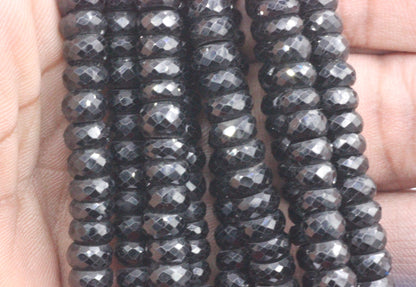 Spinel, Black Spinel Faceted Roundel Beads