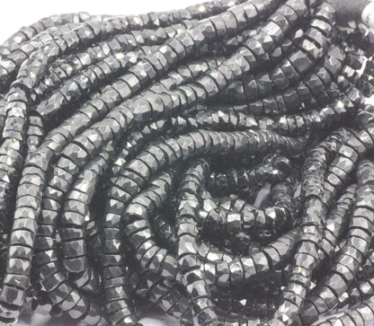 Spinel, Black Spinel Beads Faceted Heshi, Faceted Donut, Faceted Tyre