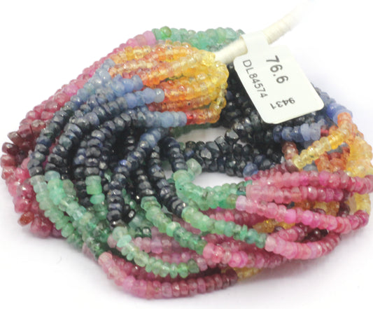 Multi Gemstone Beads Faceted Roundel, Multi Sapphire, Ruby and Emerald