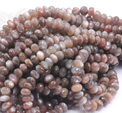 Moonstone Chocolate Faceted Roundel Beads, Natural Moonstone