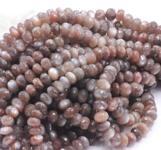 Moonstone Chocolate Faceted Roundel Beads, Natural Moonstone