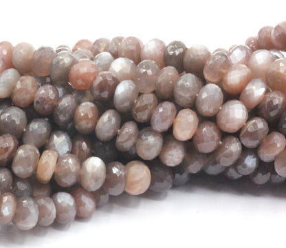 Moonstone Chocolate Faceted Roundel Beads, Natural Moonstone