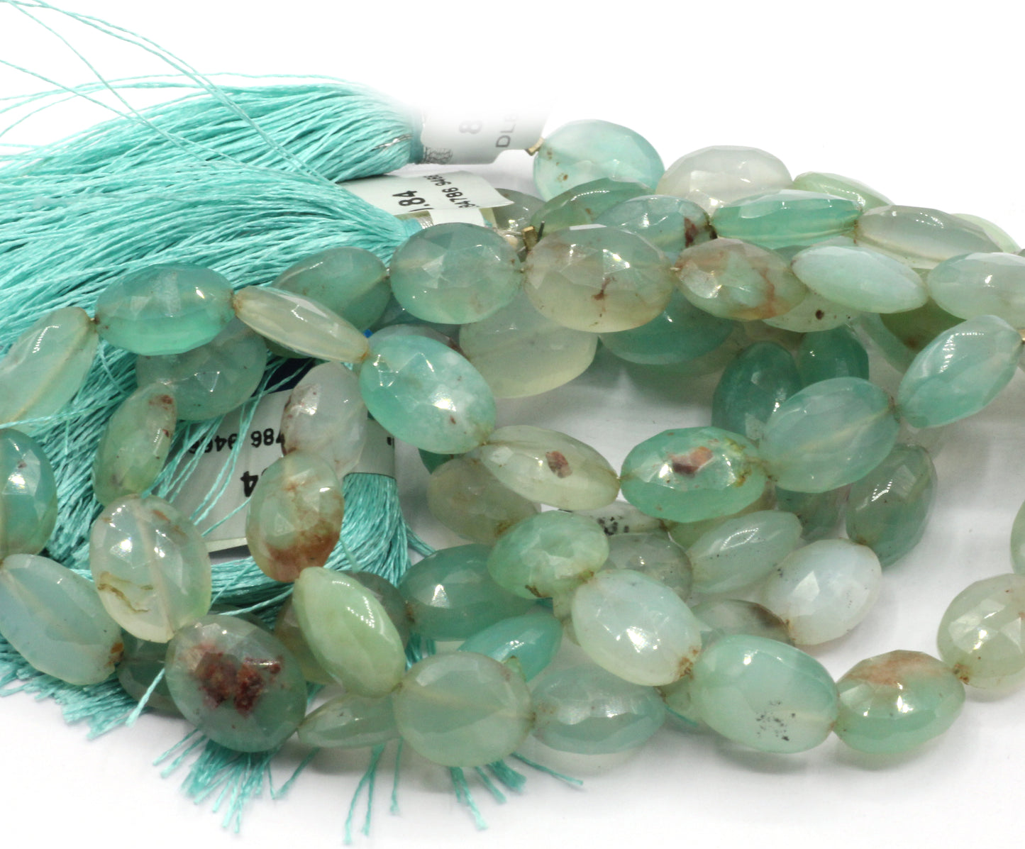 Chalcedony,Aqua Chalcedony Faceted Oval Beads