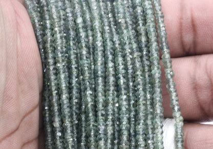 Sapphire, Green Sapphire Faceted Roundel Beads