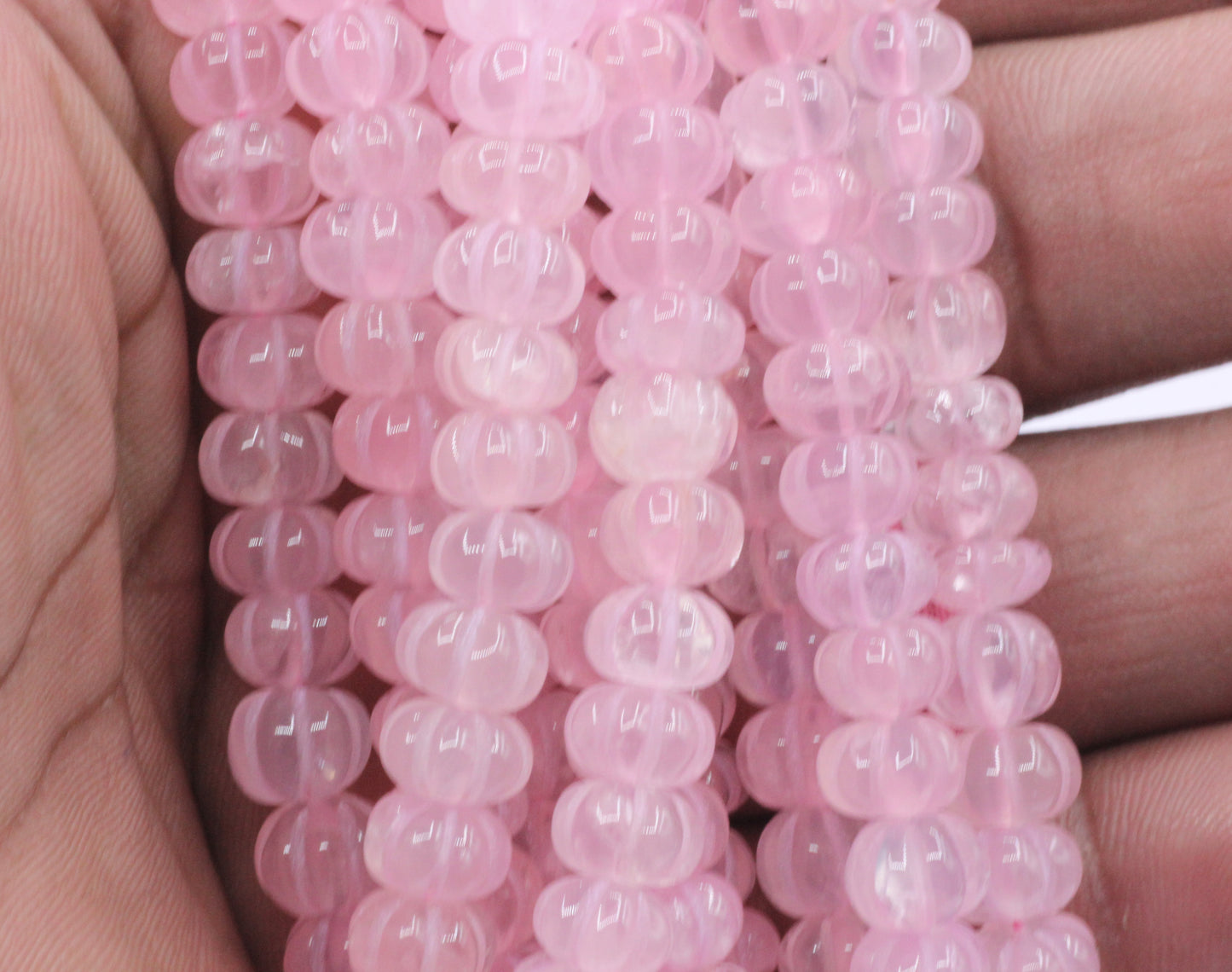 Quartz, Rose Quartz Carved Water Melons, Carved pumpkins