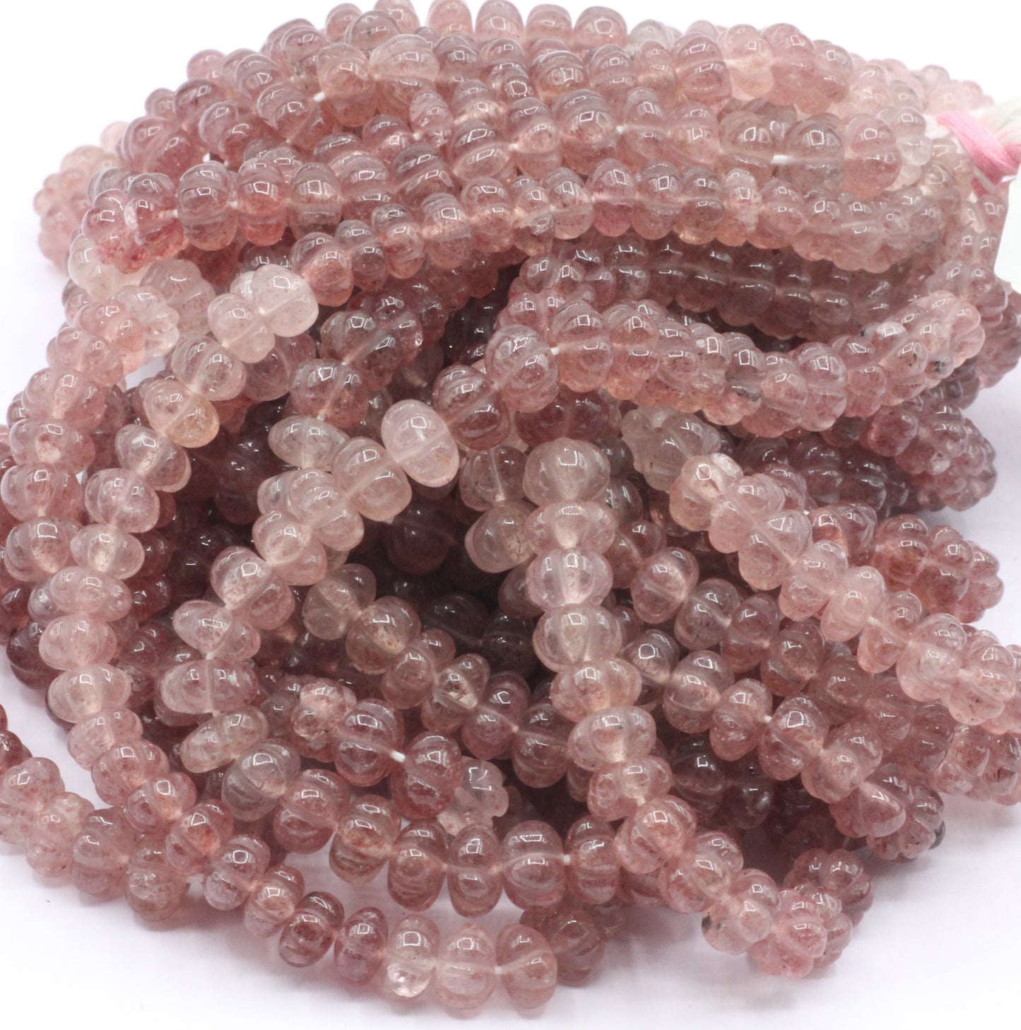 Quartz, Strawberry Quartz Beads Carved Water Melons, Carved pumpkins