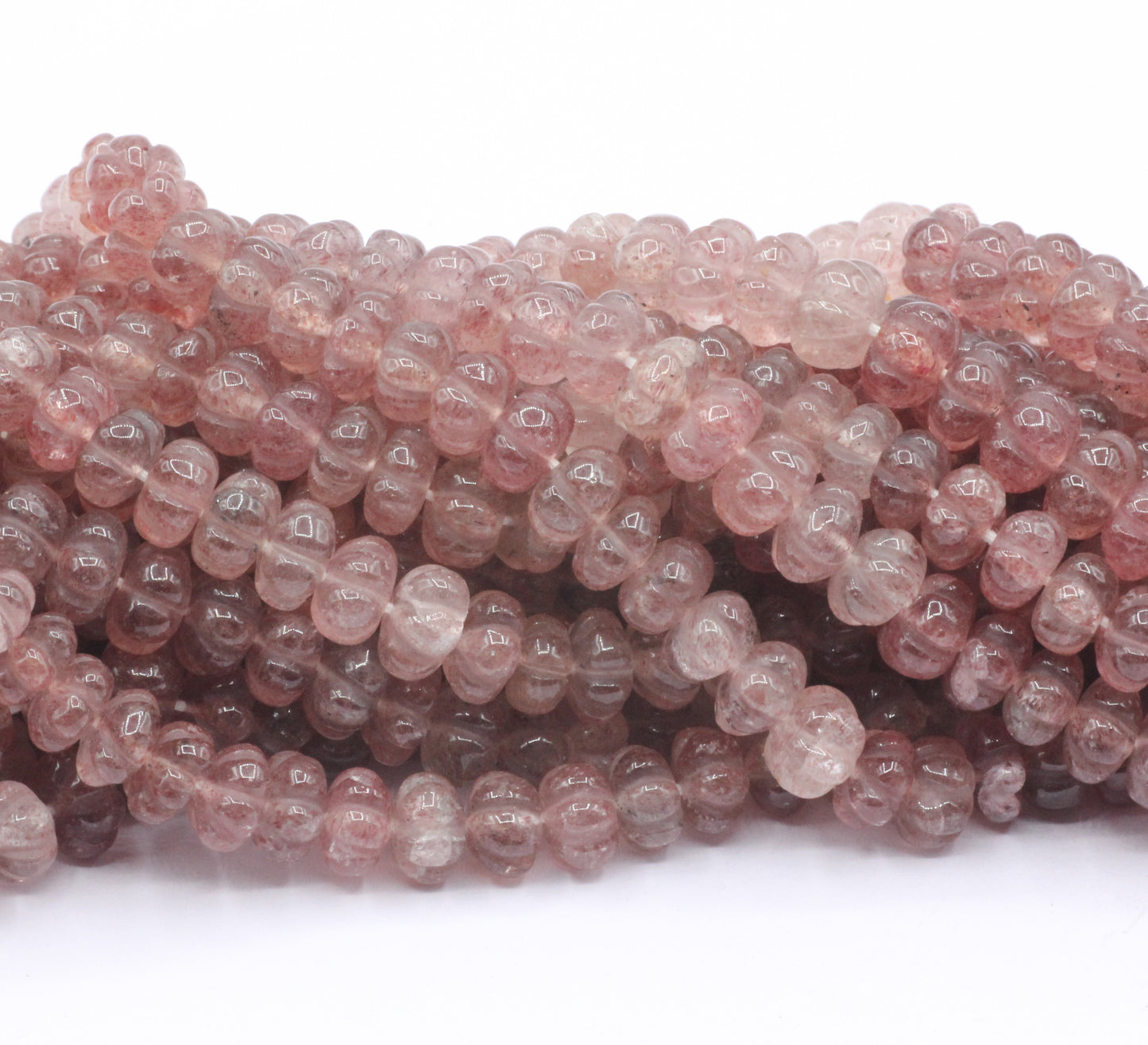 Quartz, Strawberry Quartz Beads Carved Water Melons, Carved pumpkins