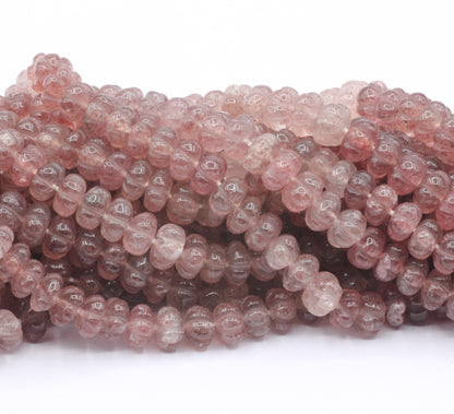 Quartz, Strawberry Quartz Beads Carved Water Melons, Carved pumpkins