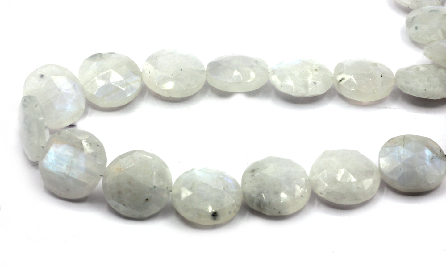 Moonstone, Rainbow Moonstone Faceted Coin Beads