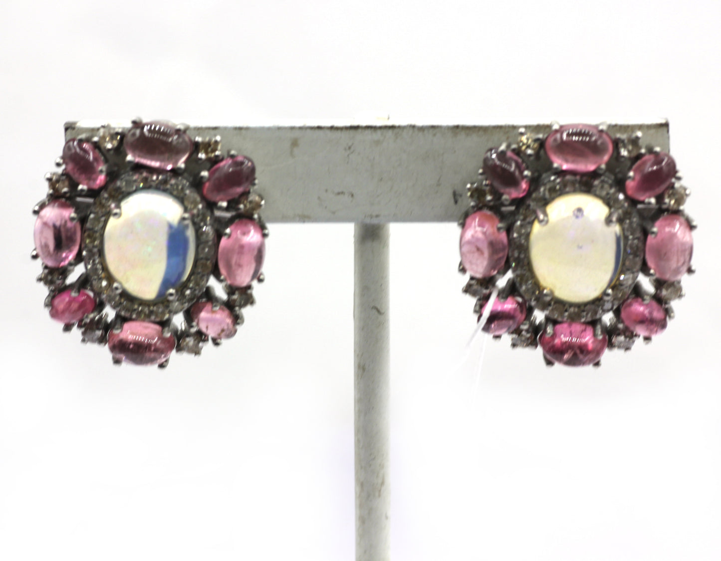 Opal & Tourmuline 925 silver Diamond Earring Stud