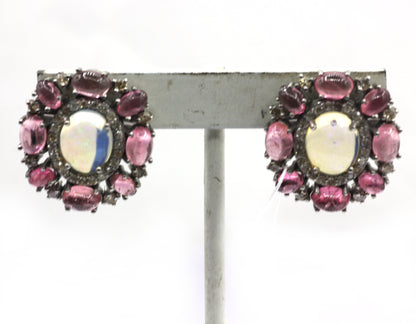 Opal & Tourmuline 925 silver Diamond Earring Stud
