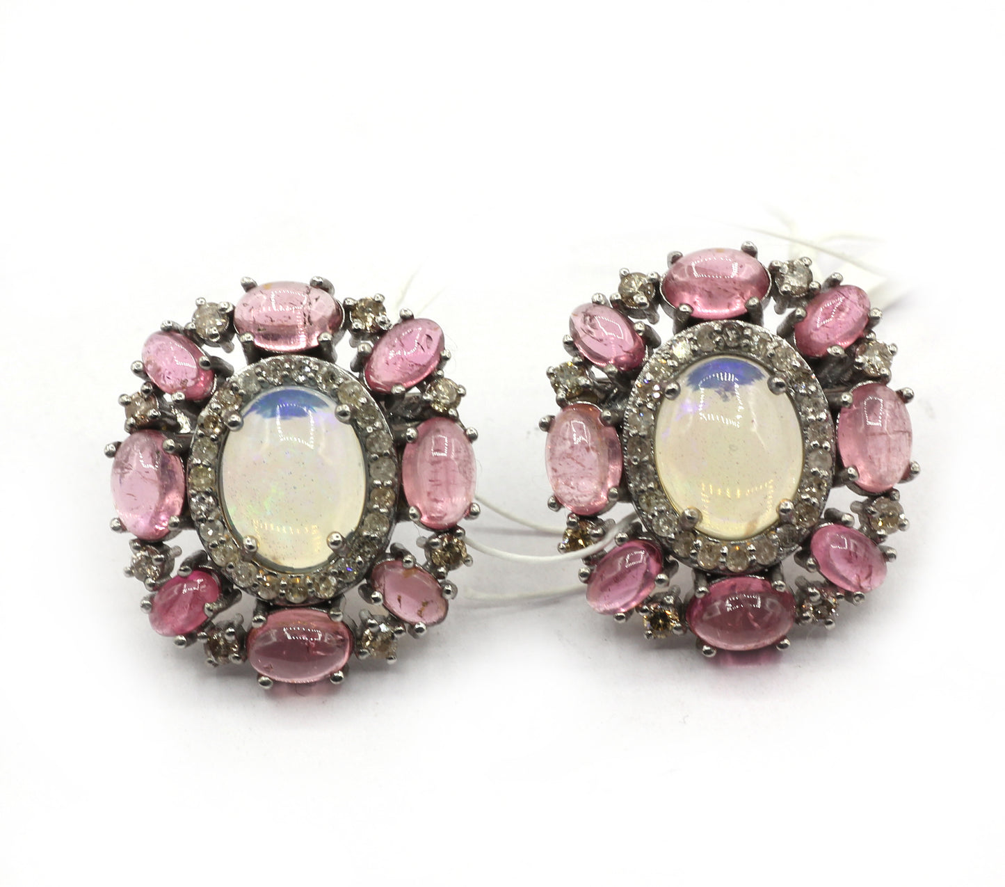 Opal & Tourmuline 925 silver Diamond Earring Stud