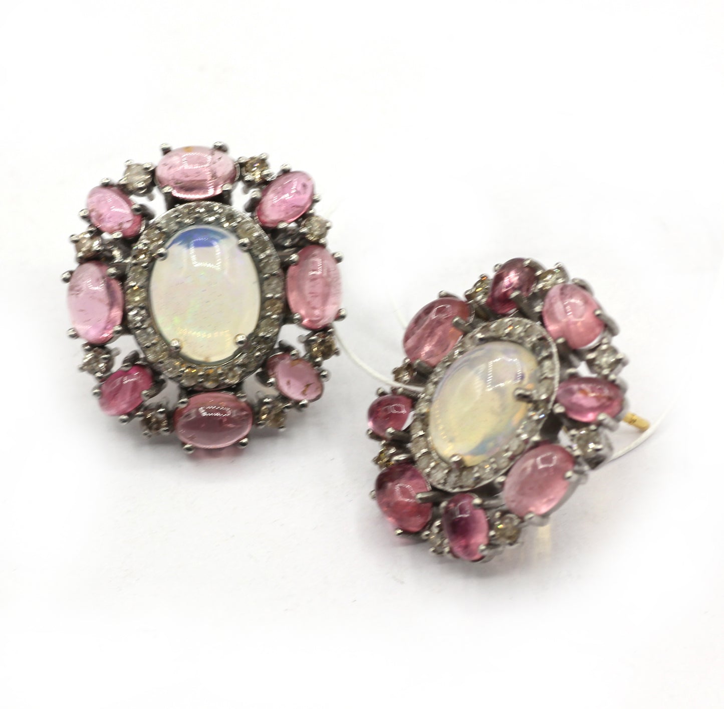 Opal & Tourmuline 925 silver Diamond Earring Stud