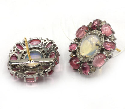 Opal & Tourmuline 925 silver Diamond Earring Stud