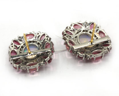 Opal & Tourmuline 925 silver Diamond Earring Stud