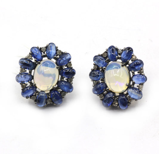 Opal 925 silver Diamond Earring Stud