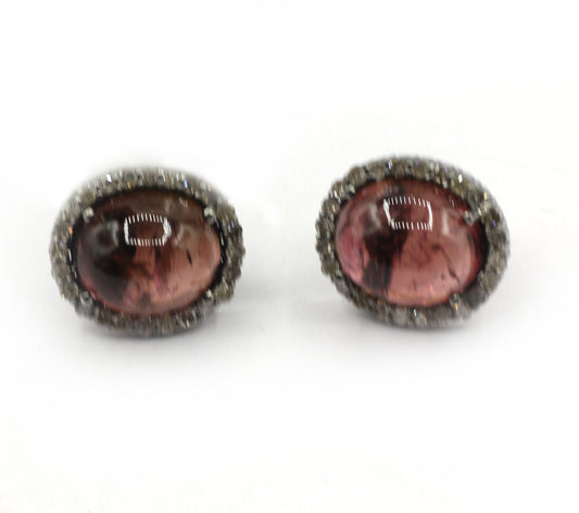 Tourmuline 925 silver Diamond Earring Stud