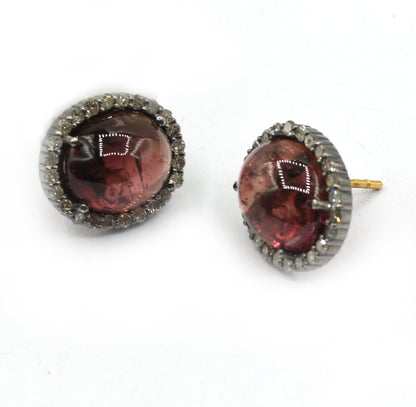 Tourmuline 925 silver Diamond Earring Stud