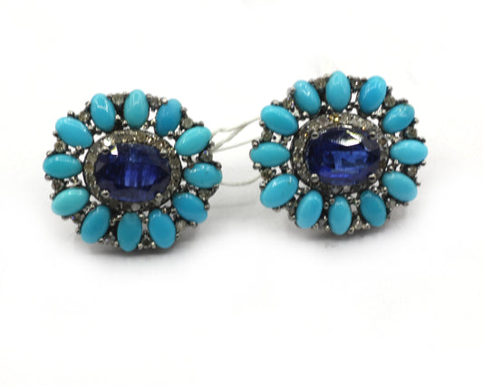 Turquoise 925 silver Diamond Earring Stud