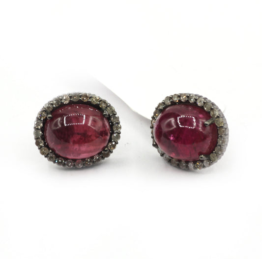 Tourmuline 925 silver Diamond Earring Stud