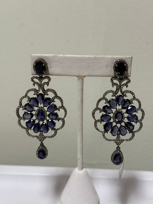 Silver Diamond and Iolite Earrings - Elegant Jewelry for Special Occasions