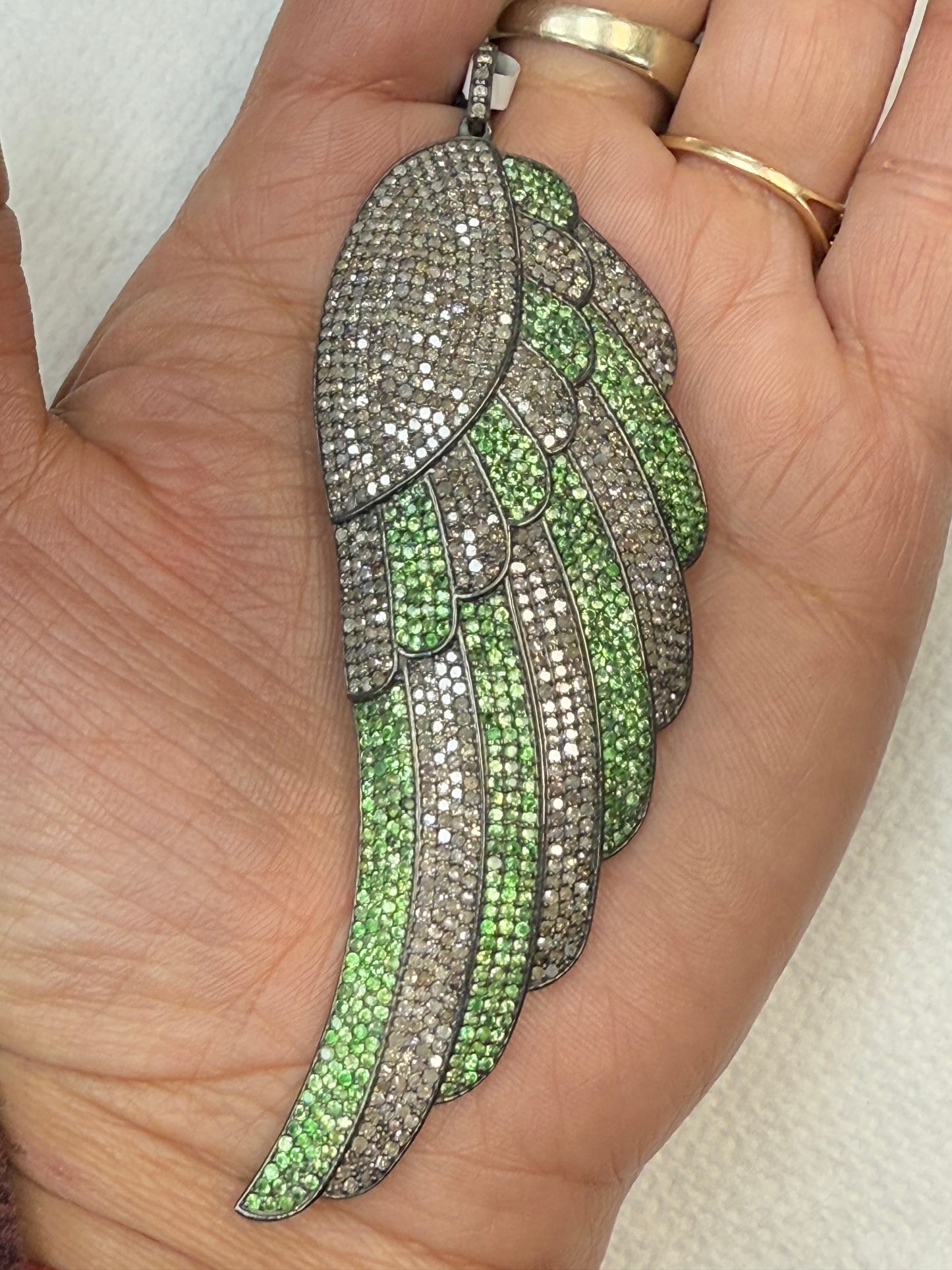 Feather Silver and Diamond Pave  PENDANT & CHARMS With Stone