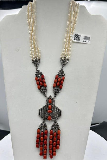 Pearl Coral Diamond Necklace