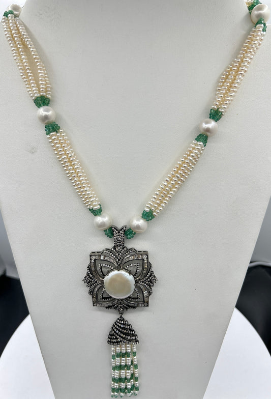 Pearl Emerald Diamond Necklace