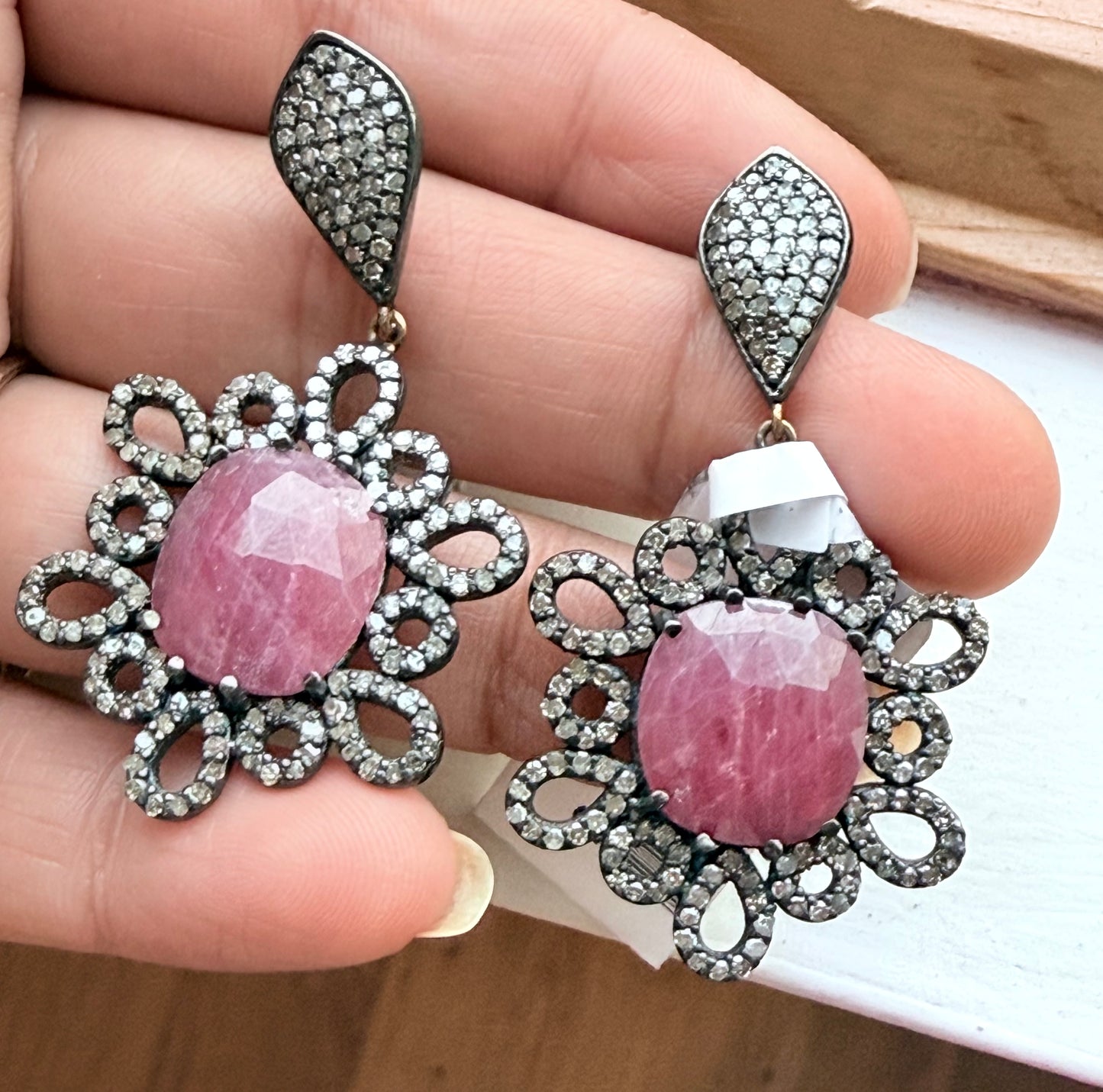 Ruby Natural Slice and Diamond Earring