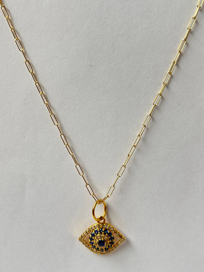 Evil eye 14k Solid Gold Diamond Necklace