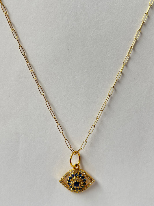 Evil eye 14k Solid Gold Diamond Necklace
