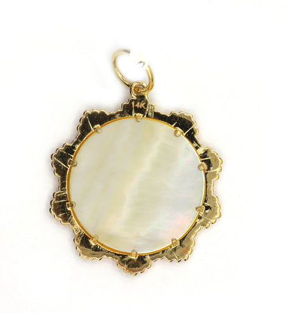 Round 14k Solid Gold Diamond Pendants With Pearl