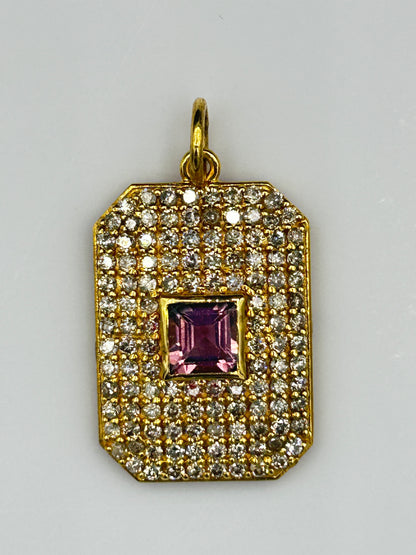 Rectangle 14k Solid Gold Diamond Pendants